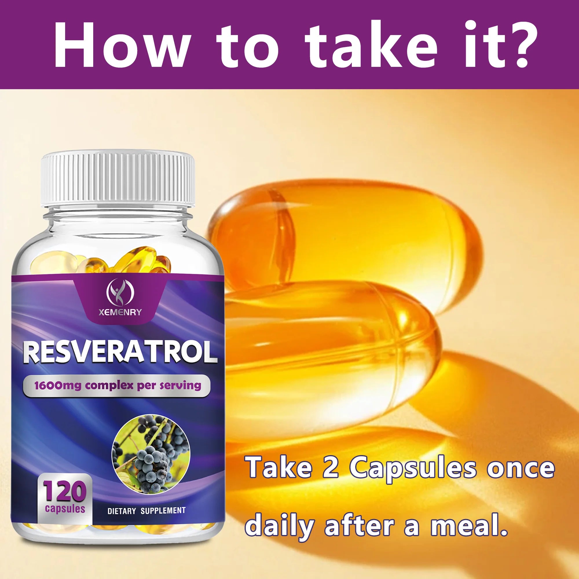 Resveratrol Supplement - Promotes Metabolism, Anti-aging, Antioxidant, Heart, Skin, Circulatory Health - 120 Capsules