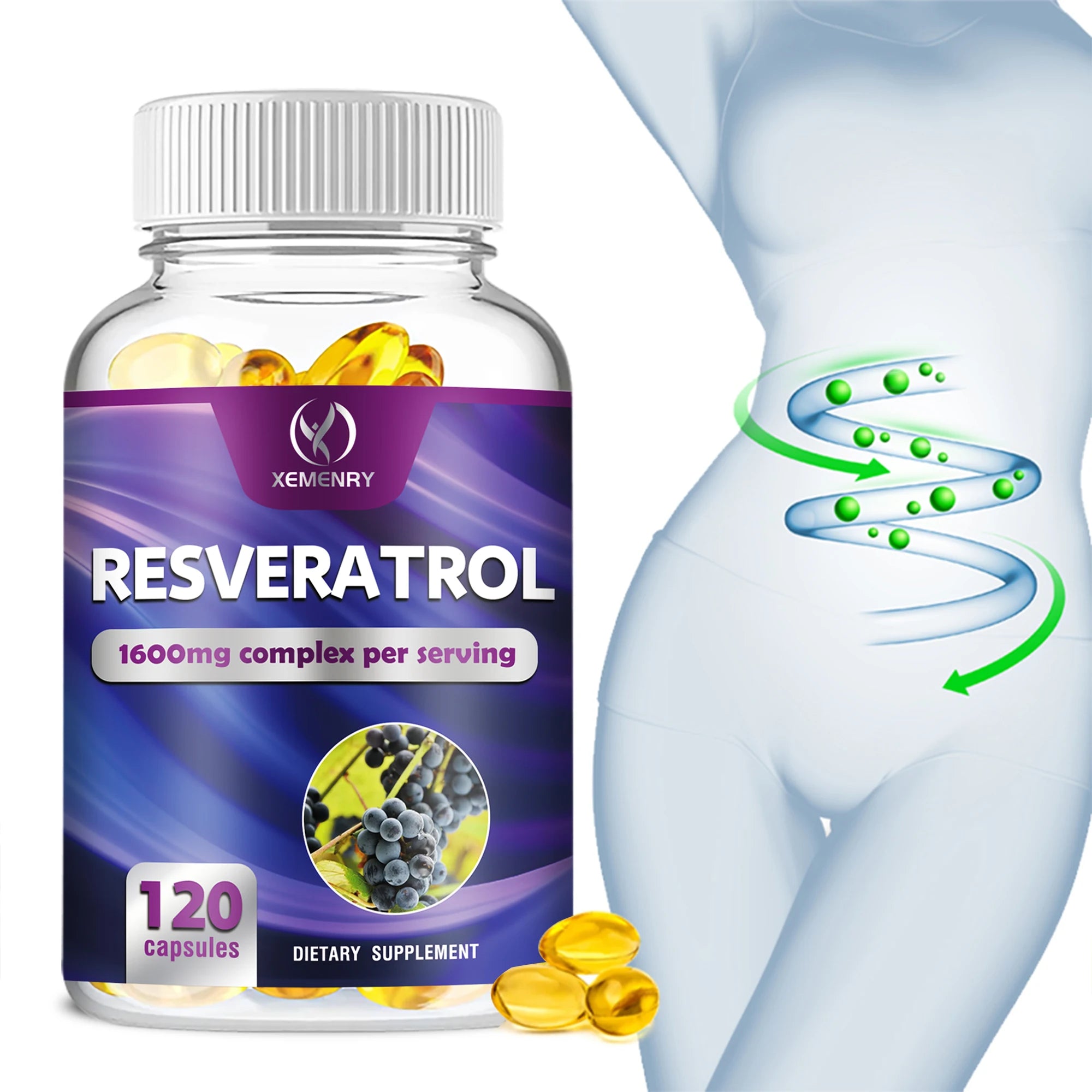 Resveratrol Supplement - Promotes Metabolism, Anti-aging, Antioxidant, Heart, Skin, Circulatory Health - 120 Capsules