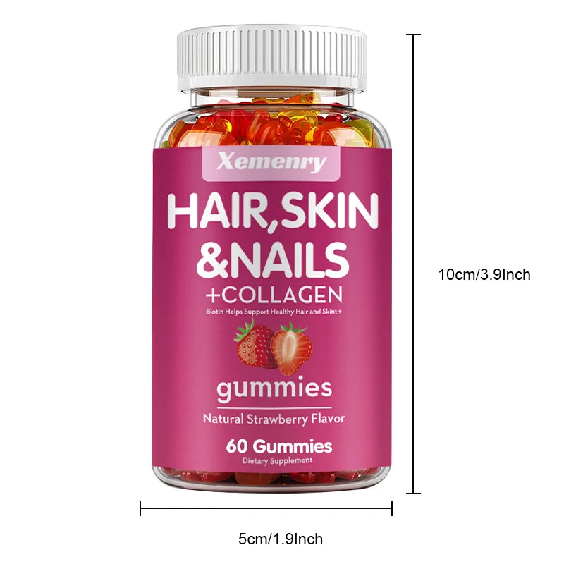 Hair, Skin & Nails Gummies | Hair Vitamins for Men and Women | Biotin Supplements - 60 Gummies