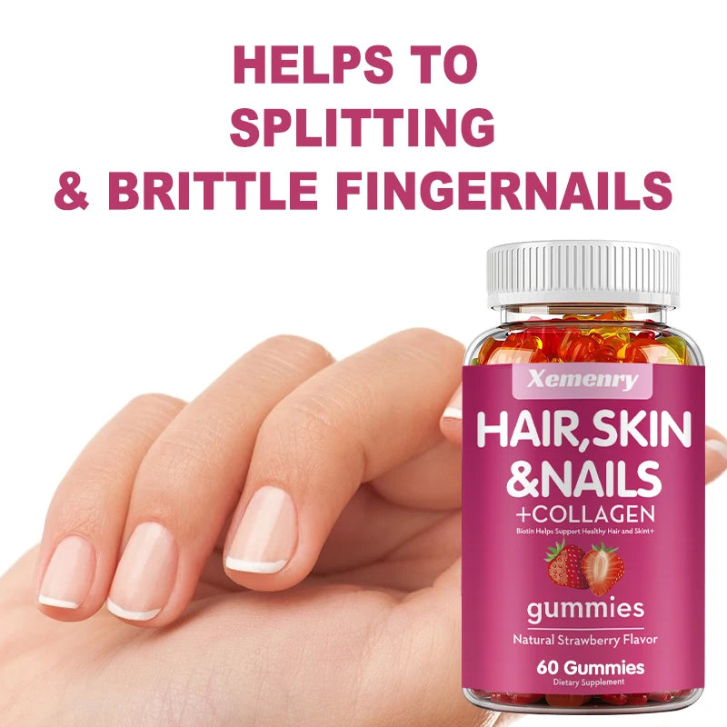 Hair, Skin & Nails Gummies | Hair Vitamins for Men and Women | Biotin Supplements - 60 Gummies