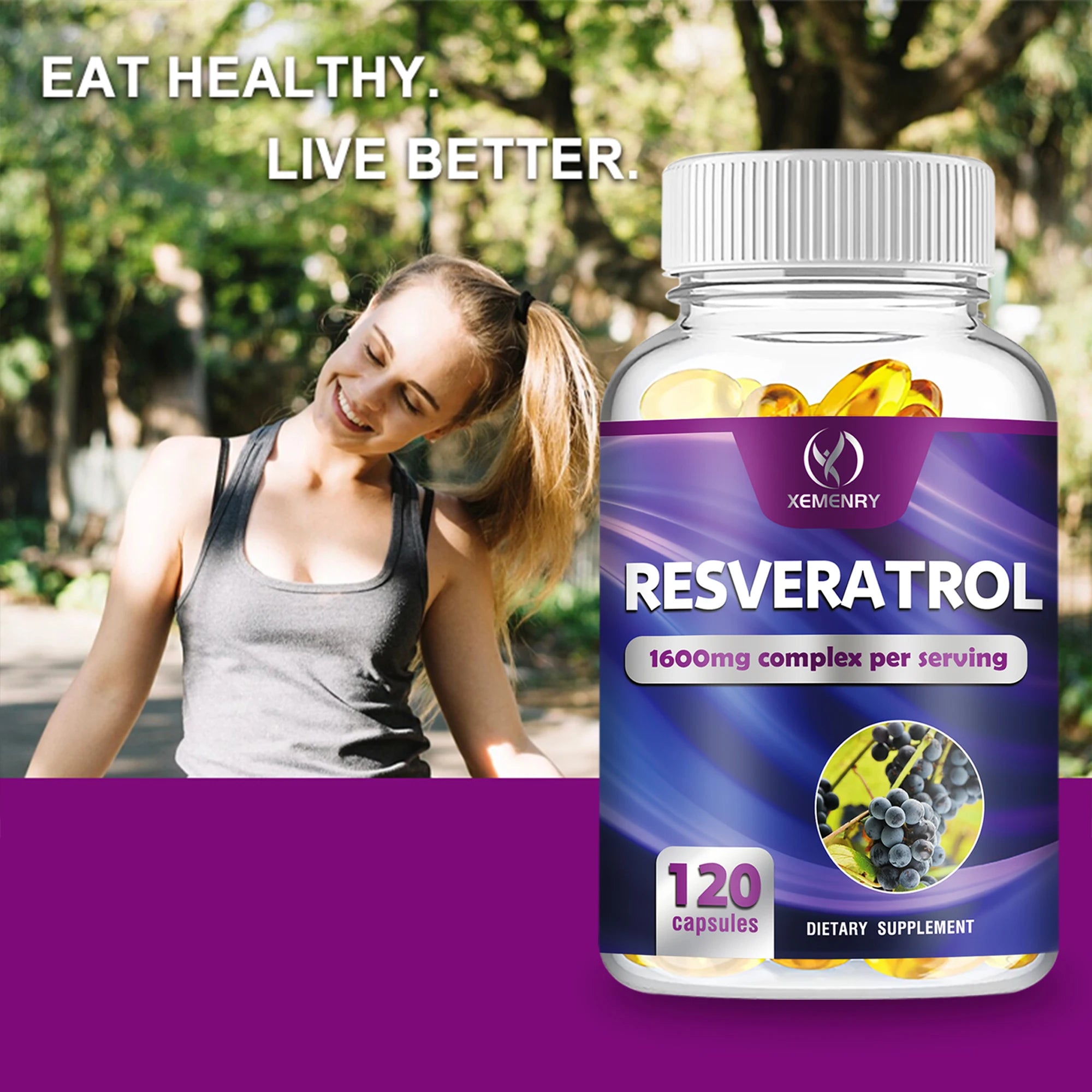 Resveratrol Supplement - Promotes Metabolism, Anti-aging, Antioxidant, Heart, Skin, Circulatory Health - 120 Capsules