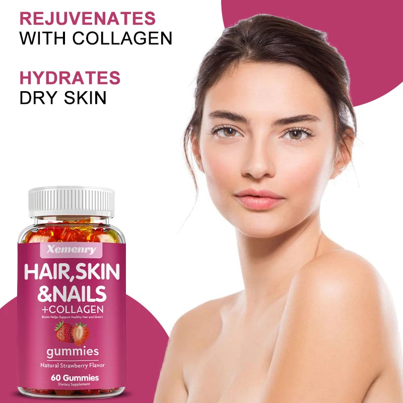 Hair, Skin & Nails Gummies | Hair Vitamins for Men and Women | Biotin Supplements - 60 Gummies