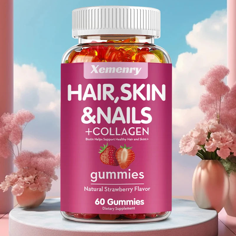 Hair, Skin & Nails Gummies | Hair Vitamins for Men and Women | Biotin Supplements - 60 Gummies