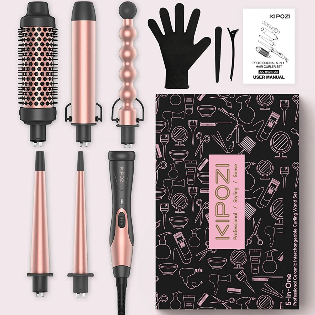 KIPOZI Professional Curling Iron 5-in-1 Hair Tools Instant Heating Electric Curling Iron Hot Air Brush Ceramic Barrels for Woman