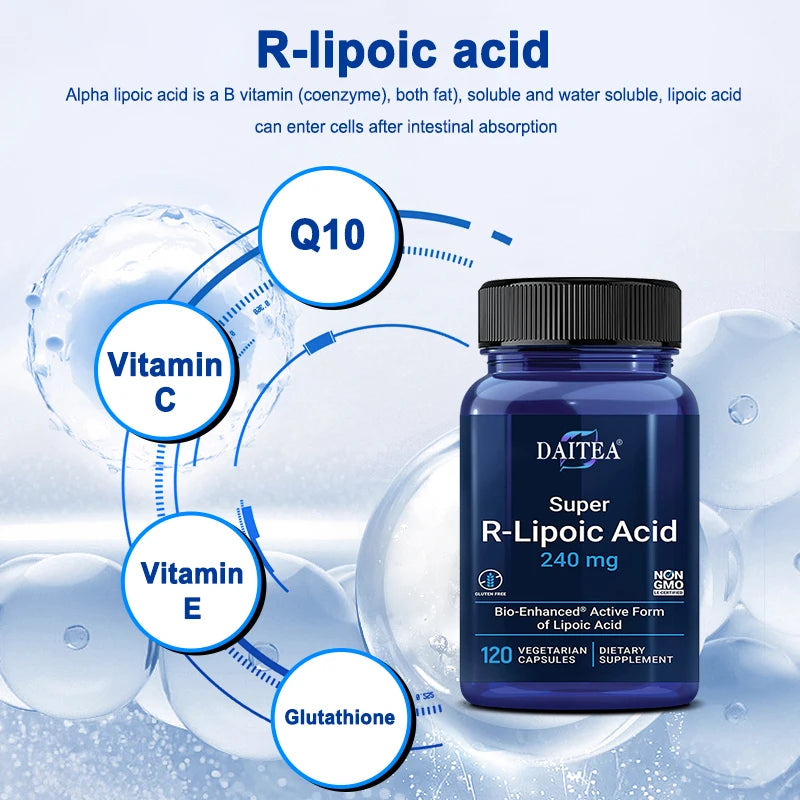 R-Lipoic Acid Supplement 240 Mg - Healthy Liver, Whiten Skin, Reduce Fatigue, Support Blood Sugar Levels