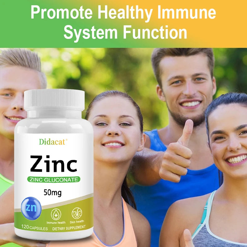 Zinc Capsules - Zinc Gluconate Supplement - Enhanced Absorption - for Immune System and Skin Health, Vegetarian Friendly