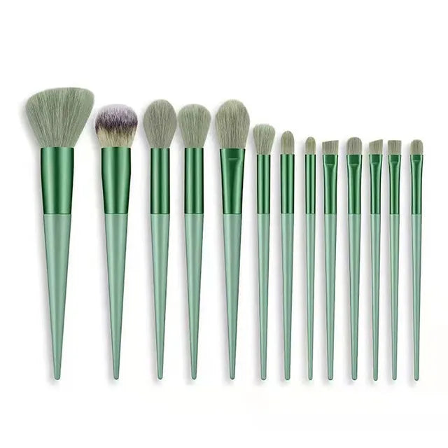 13Pcs Green Makeup Brushes Pro Brush Set Powder Eyeshadow Blending Eyeliner Eyelash Eyebrow Make Up Beauty Cosmestic Brushes