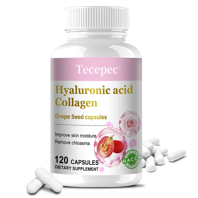 Hyaluronic Acid Collagen Supplement - Helps Nourish Skin, Increase Skin Elasticity, Antioxidant, Anti-Aging, 120 Capsules