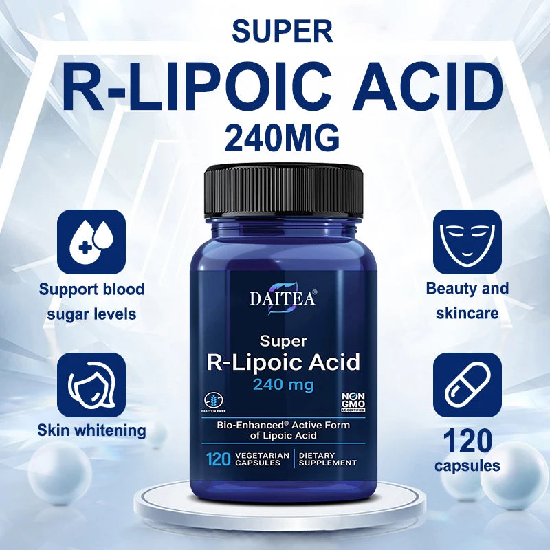 R-Lipoic Acid Supplement 240 Mg - Healthy Liver, Whiten Skin, Reduce Fatigue, Support Blood Sugar Levels