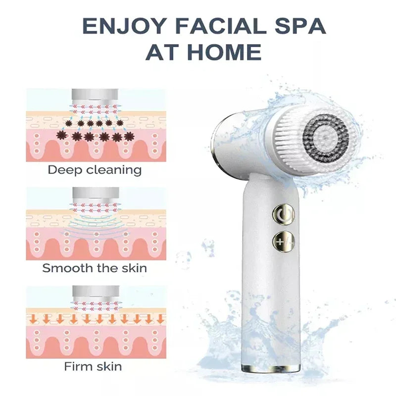 LED 6 In 1 Electric Clean Facial Brush Display Face Tightening Exfoliating Cleaning Sonic Massager Cleaner with 6 Head Face Care