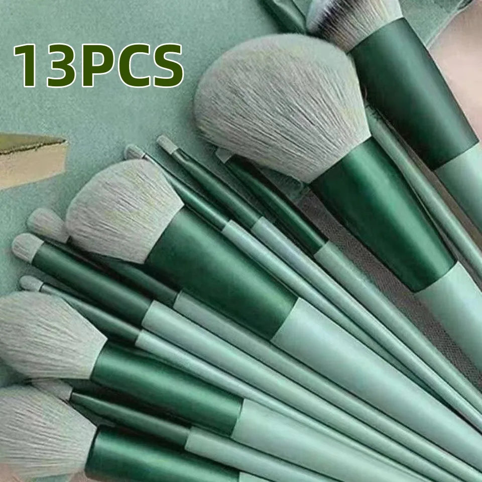 13Pcs Green Makeup Brushes Pro Brush Set Powder Eyeshadow Blending Eyeliner Eyelash Eyebrow Make Up Beauty Cosmestic Brushes