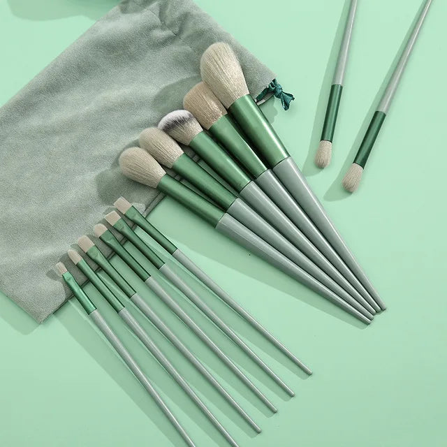 13Pcs Green Makeup Brushes Pro Brush Set Powder Eyeshadow Blending Eyeliner Eyelash Eyebrow Make Up Beauty Cosmestic Brushes