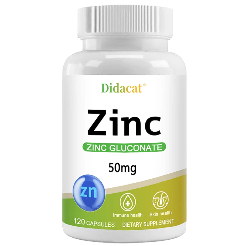 Zinc Capsules - Zinc Gluconate Supplement - Enhanced Absorption - for Immune System and Skin Health, Vegetarian Friendly