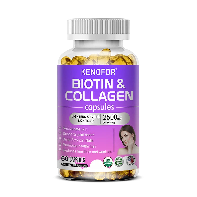 Biotin and Collagen Supplements for Hair Growth - For Hair, Skin and Nails - Anti-Aging