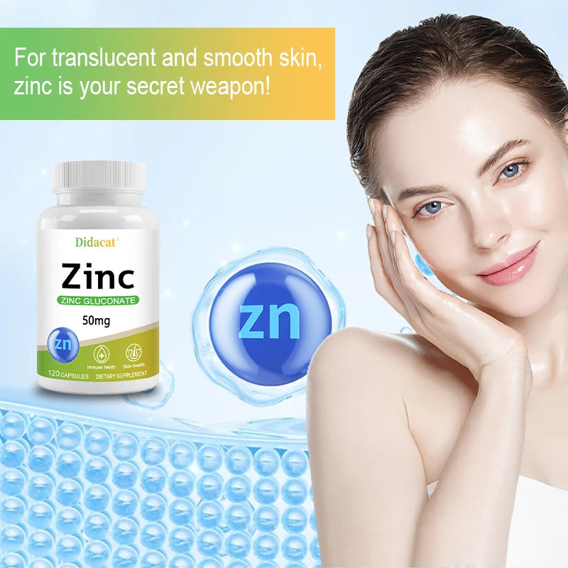 Zinc Capsules - Zinc Gluconate Supplement - Enhanced Absorption - for Immune System and Skin Health, Vegetarian Friendly