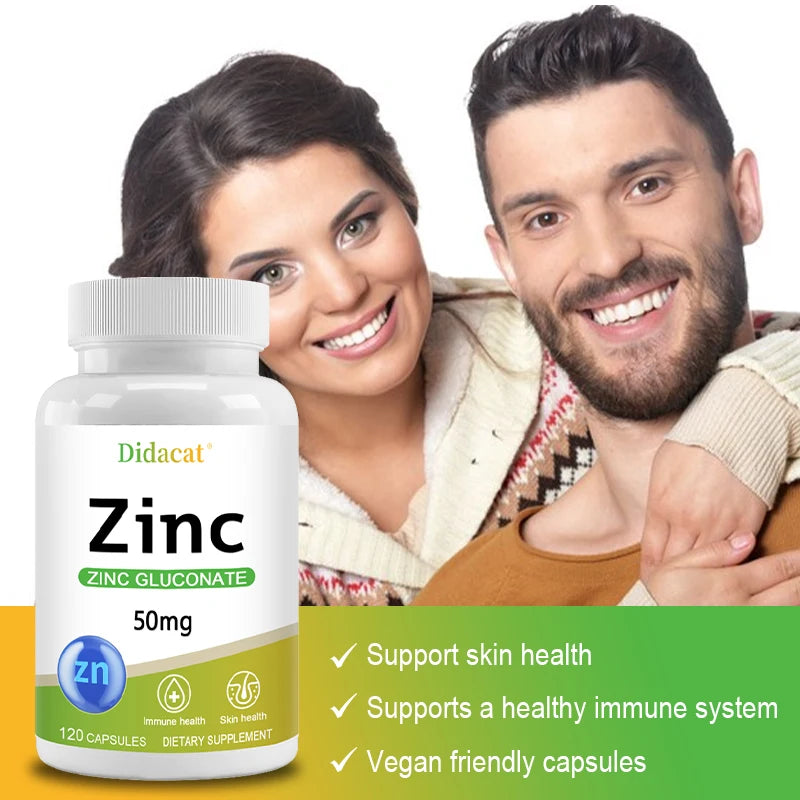 Zinc Capsules - Zinc Gluconate Supplement - Enhanced Absorption - for Immune System and Skin Health, Vegetarian Friendly