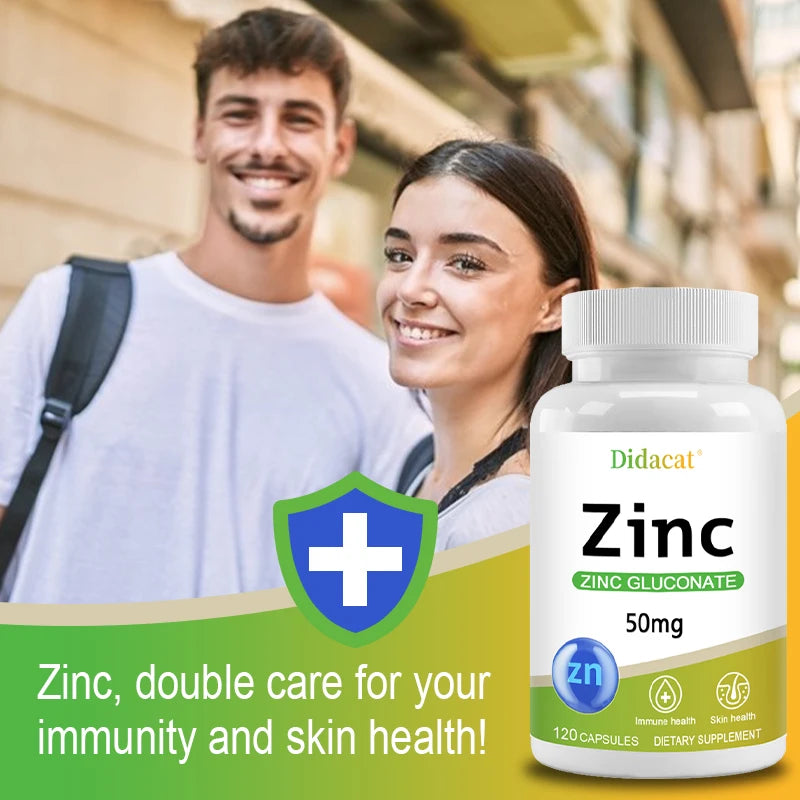 Zinc Capsules - Zinc Gluconate Supplement - Enhanced Absorption - for Immune System and Skin Health, Vegetarian Friendly