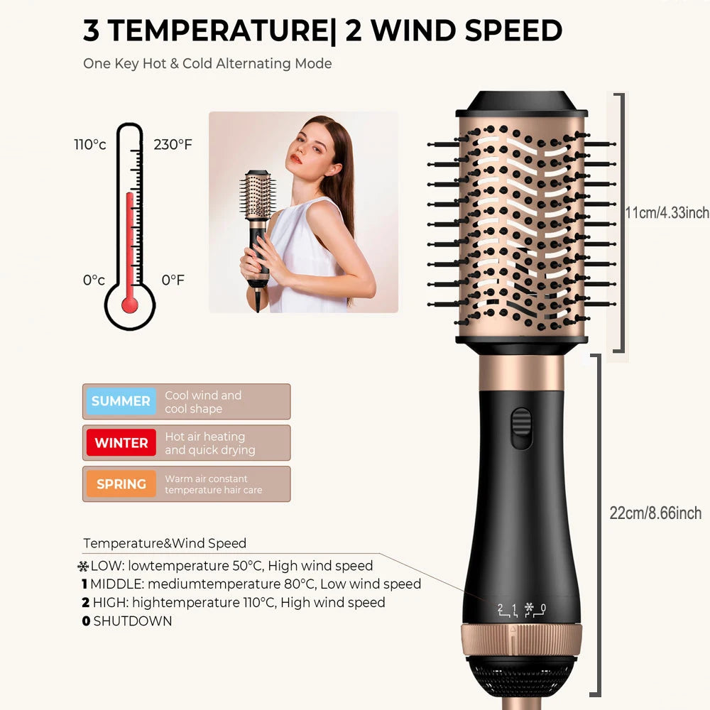 Professional Hair Dryer Brush 4 In 1 Hair Styler One Step Blow Dryer Comb Air Curling Iron Brush Electric Hair Blower Brush