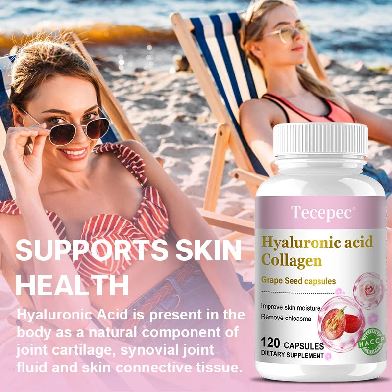 Hyaluronic Acid Collagen Supplement - Helps Nourish Skin, Increase Skin Elasticity, Antioxidant, Anti-Aging, 120 Capsules