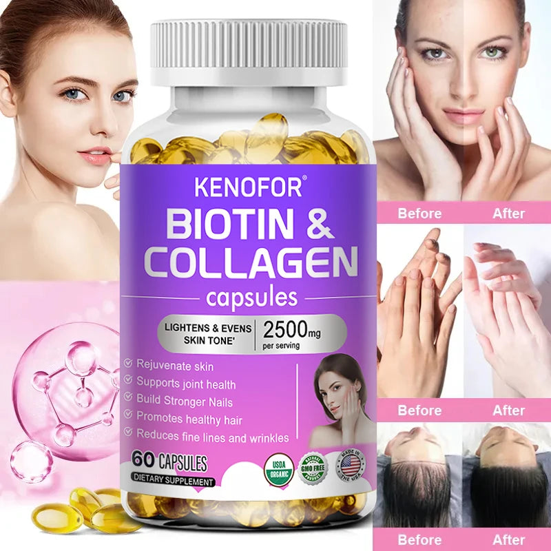 Biotin and Collagen Supplements for Hair Growth - For Hair, Skin and Nails - Anti-Aging